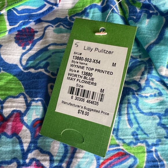NWT Lilly Pulitzer Wynne Top Worth Blue May Flowers Medium Style 13880 - Picture 4 of 7